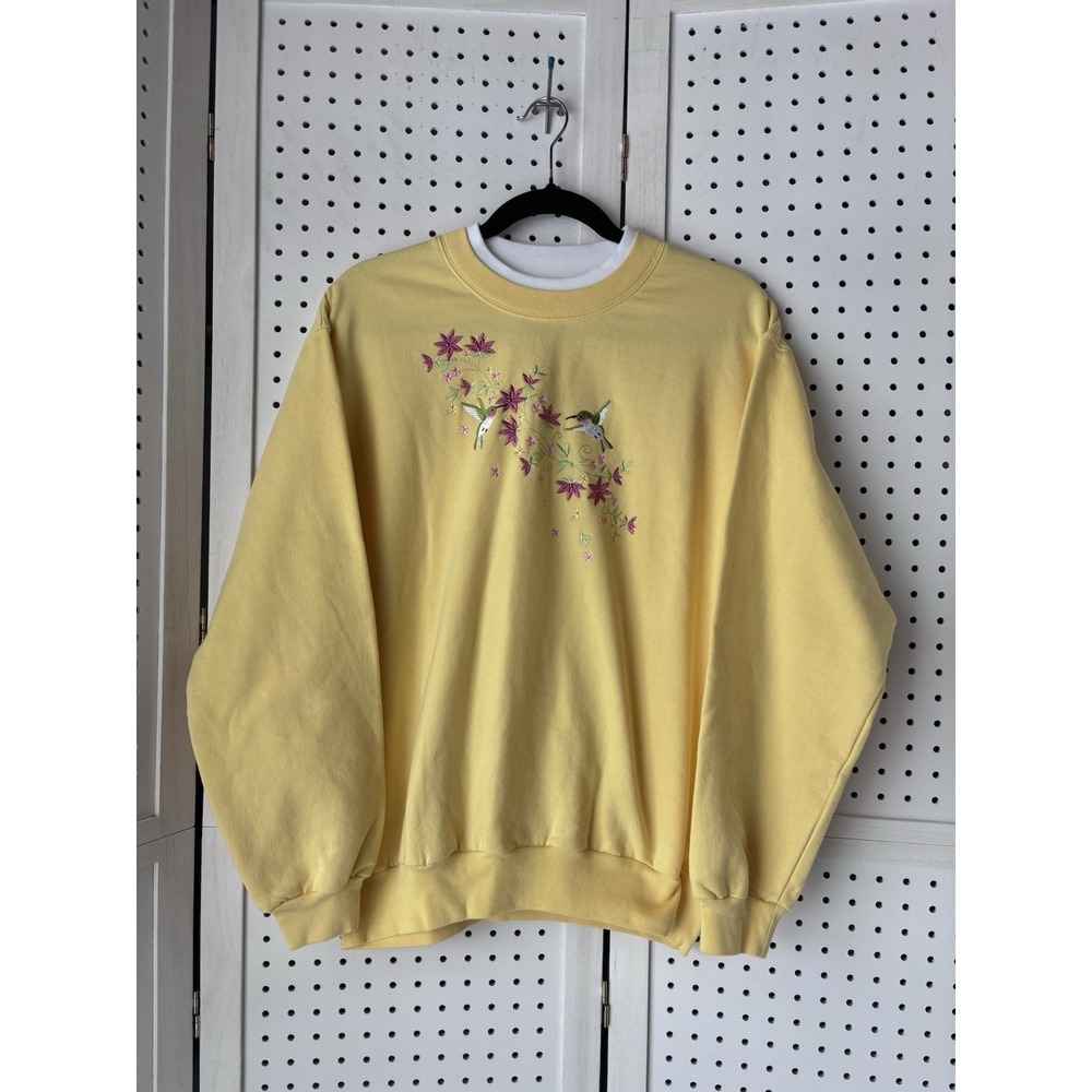 Decorated Originals Women's Lg Yellow Spring Floral Hummingbird Sweatshirt